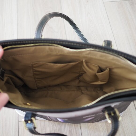 Elevated Indie Camera Lens Print Tote Bag with Zipper top, pockets metal feet - Picture 7 of 11